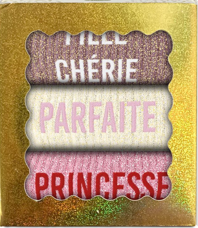 Lot de Chaussettes à paillettes Fille chérie, Parfaite & Princesse