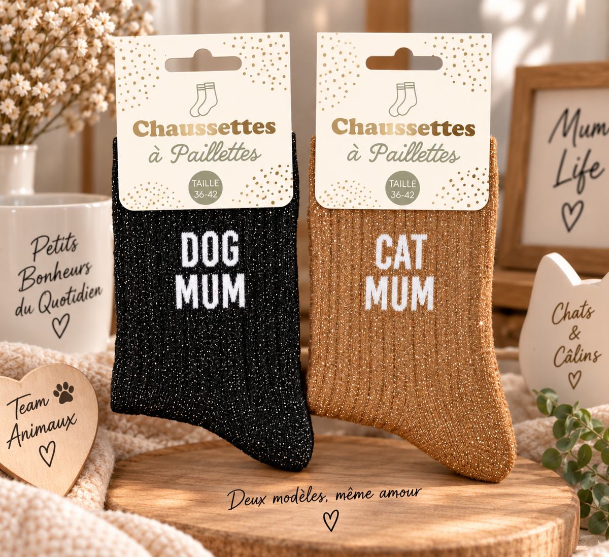 Chaussettes à paillettes Cat ou Dog