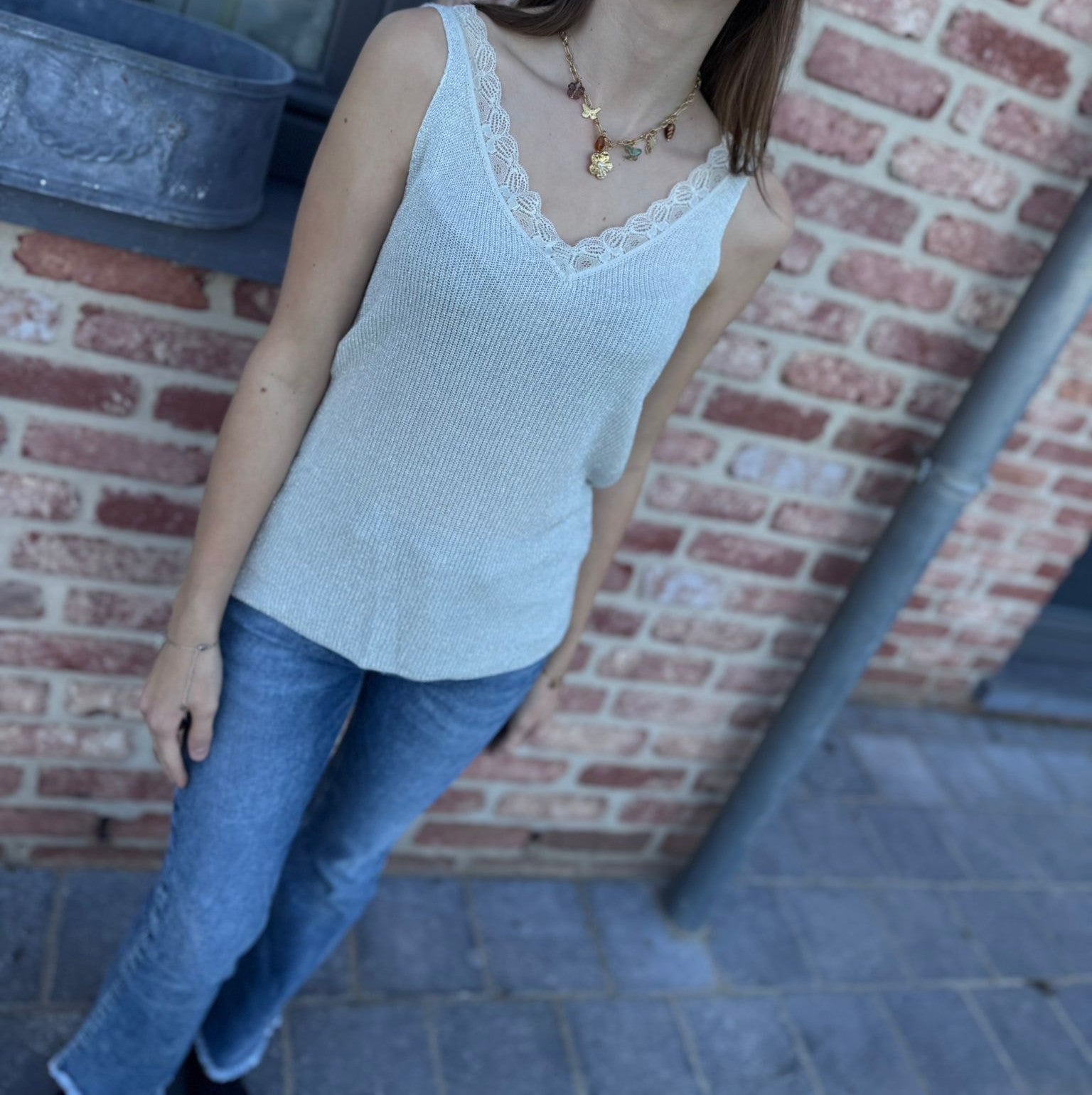 Débardeur en Maille & dentelle métallisé