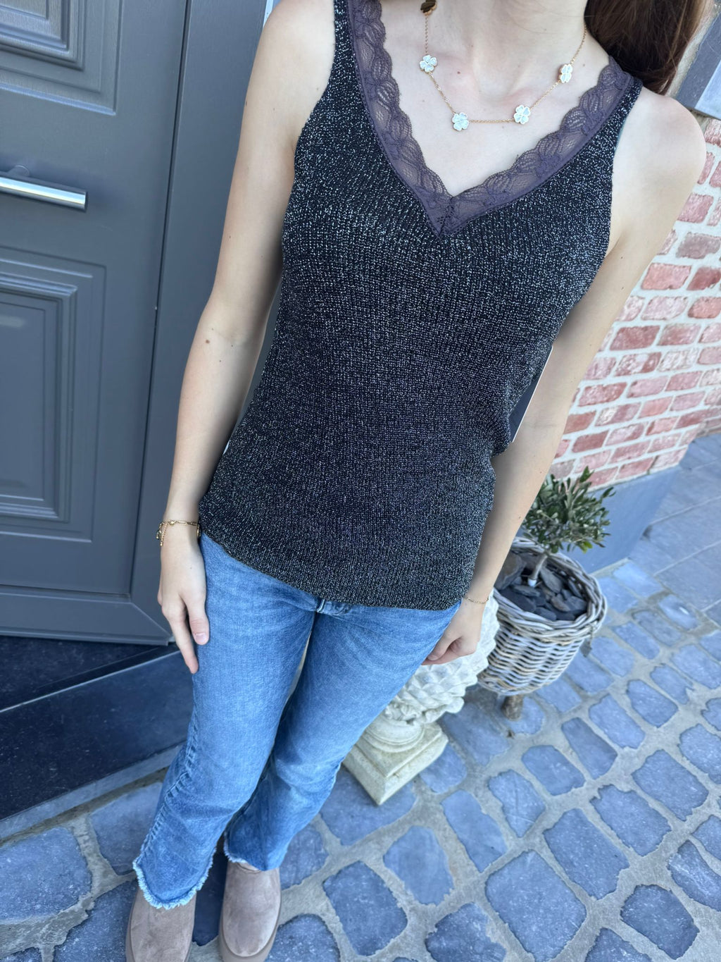 Débardeur en Maille & dentelle métallisé