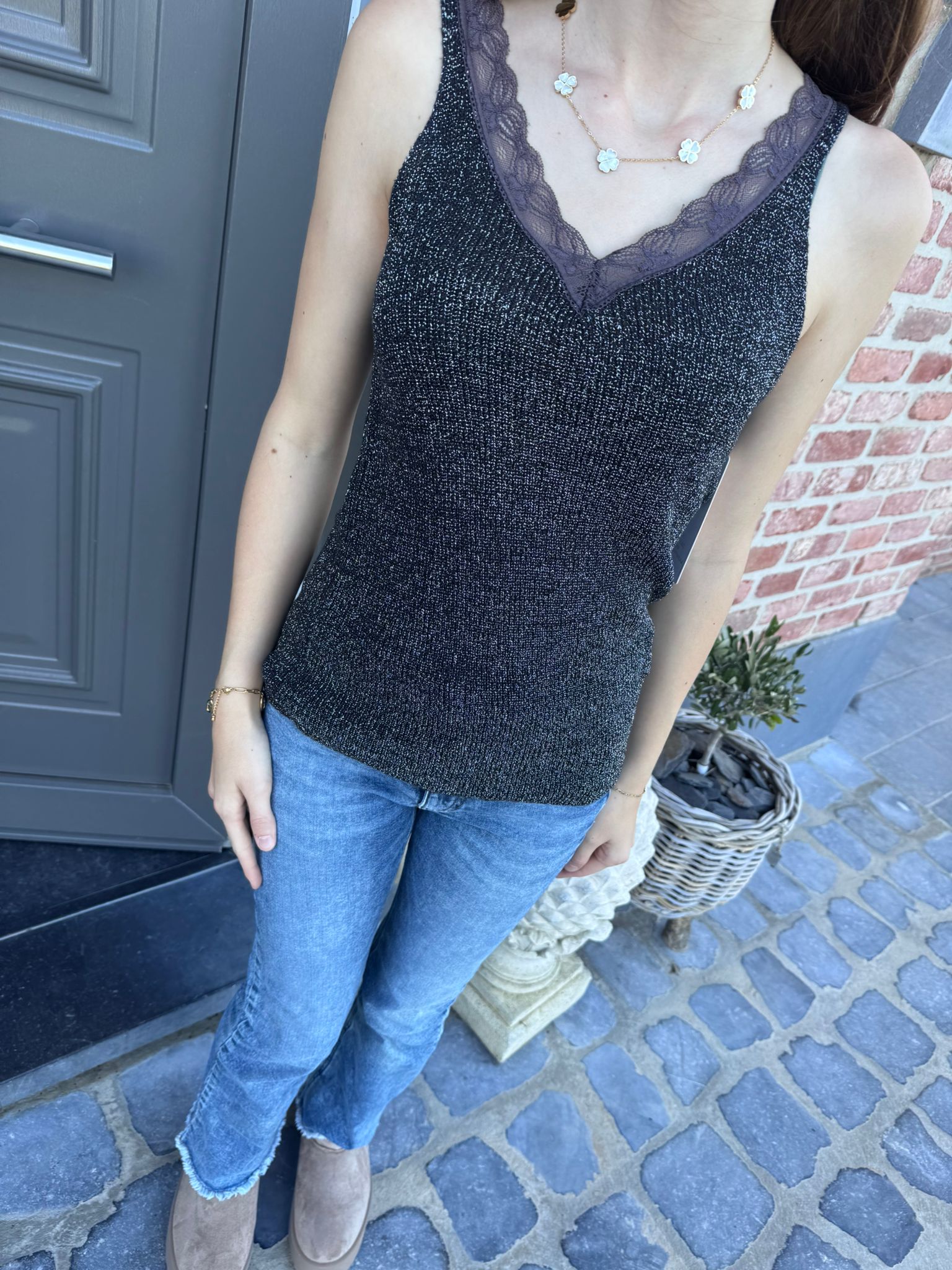 Débardeur en Maille & dentelle métallisé